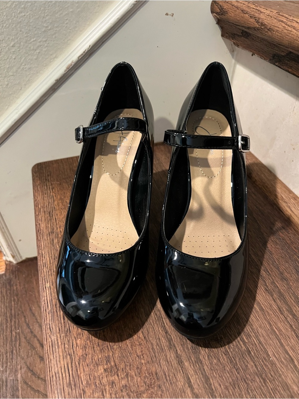 Women's Black Patent Mary Jane Flats with Buckle Strap